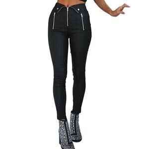 NWT HELLO MOLLY Edgy Black Pleather Going South Moto Zipper Pants - US 4